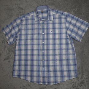 Carhartt Button Down Plaid Shirt Men's XL Blue White